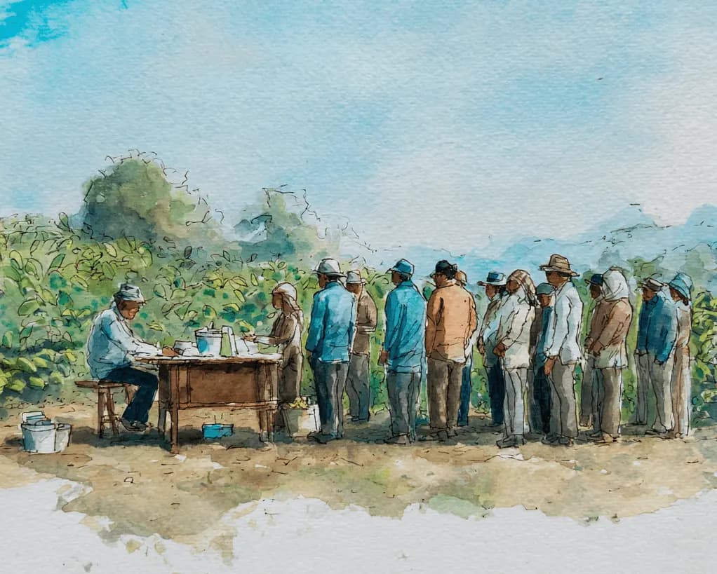 Workers receiving their weekly estate payments